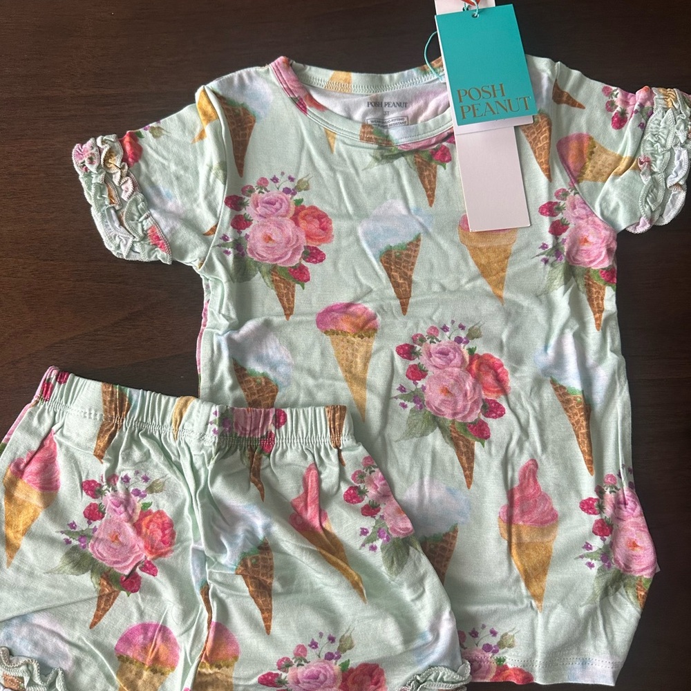 Posh Peanut Mint Floral Ice Cream Cone Kids Pajama Set